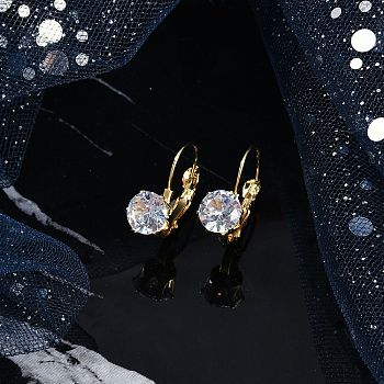 Crystal Rhinestone Leverback Earrings, 304 Stainless Steel Flat Round Earrings, Golden, 12x7x14mm