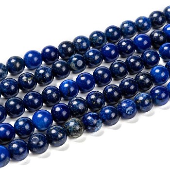 Natural Lapis Lazuli Beads Strands, Dyed, Round, Blue, 8mm, Hole: 1mm, about 22~24pcs/strand, 7.6 inch