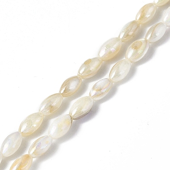 Natural Freshwater Shell Beads Strands, AB Color Plated, Oval, Light Goldenrod Yellow, 7x4mm, Hole: 0.8mm, about 49pcs/strand, 14.37 inch(36.5cm)