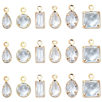 20Pcs Brass Cubic Zirconia Charms, Mixed Shapes, Clear, 8~9x3.5~6.5x2~3mm, Hole: 0.9~1mm