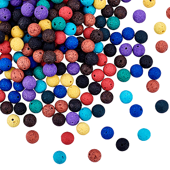 Olycraft Synthetic Lava Rock Beads Strands, Dyed, Round, Mixed Color, 10mm, Hole: 1mm, about 39pcs/strand, 14.96 inch(38cm), 390pcs/set