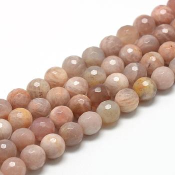 Natural Sunstone Beads Strands, Faceted(128 Facets), Round, 10~11mm, Hole: 1mm, about 36~40pcs/strand, 15.7 inch