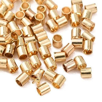 Brass Crimp Beads, Nickel Free, Tube, Real 18K Gold Plated, 1.5x1.5mm, Hole: 1.2mm