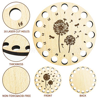 Dandelion Pattern 16-Position Wood Embroidery Thread Storage Trays(TOOL-WH0056-002)-3