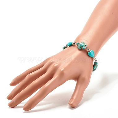 Heart & Tortoise Synthetic Turquoise(Dyed) Beaded Bracelet(BJEW-JB07302-02)-3