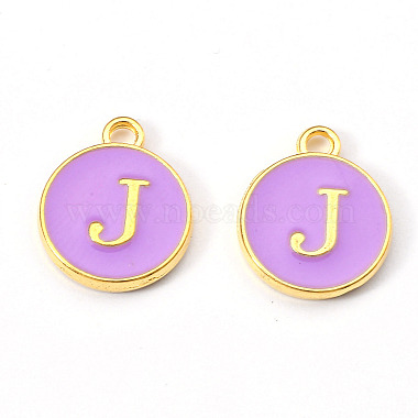 Golden Medium Purple Flat Round Alloy+Enamel Charms