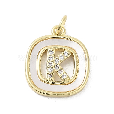 Real 18K Gold Plated Clear Letter K Brass+Cubic Zirconia+Shell Pendants