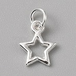 Brass Charms, with Jump Ring, Silver, Star, 12x10x1.5mm, Hole: 4mm(FIND-WH0159-63S-12)