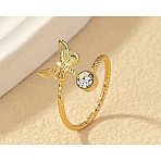 Brass Crystal Rhinestone Cuff Toe Rings, Golden, Butterfly, Inner Diameter: 15mm(FS-WG20A77-01)