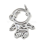 Non-Tarnish 304 Stainless Steel Pendants, with Jump Rings, Laser Cut, Astronaut Charm, Stainless Steel Color, 27x20.5x1mm, Hole: 3mm(STAS-C097-69P)