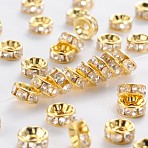 Iron Crystal Rhinestone Spacer Beads, Grade B, Rondelle, for Jewelry Craft Making Findings, Straight Edge, Golden, 7~8x3~3.5mm, Hole: 2mm(X-RB-A009-8MM-G)