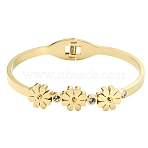 1Pc Adjustable Flower Vacuum Plating 304 Stainless Steel Bangles for Women, Golden, Inner Diameter: 1-3/4x2-3/8 inch(4.6x5.9cm)(BJEW-YW0001-16)
