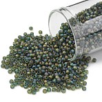 TOHO Round Seed Beads, Japanese Seed Beads, (180F) Transparent AB Frost Olivine, 11/0, 2.2mm, Hole: 0.8mm, about 1110pcs/bottle, 10g/bottle(SEED-JPTR11-0180F)
