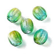 Painted Acrylic Beads, with Glitter Powder, Oval, Green Yellow, 11x11.5mm, Hole: 5mm(OACR-Z010-03B)