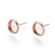 304 Stainless Steel Stud Earring Settings, Flat Round, Rose Gold, Tray: 8mm, 10mm, Pin: 0.8mm(STAS-K131-B-01RG)