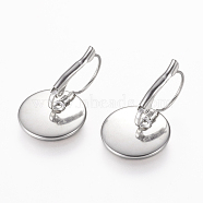 304 Stainless Steel Leverback Earring Findings, Flat Round, Stainless Steel Color, 28x18mm, Tray: 16mm, Pin: 0.8mm(STAS-L195-05P)