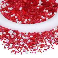 2 Bag Glass & Seed Beads, with Glitter Powder, Imitation Pearl & Transparent & Inside Colours, Moon & Star & Round, Red, 2~16x2~11.5mm, Hole: 0.8~1.2mm(GLAA-SZC0001-94G)