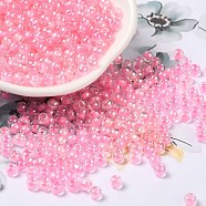 Glass Seed Beads, Inside Colours Lustered, Round, Pink, 4x3mm, Hole: 1.4mm, about 7650pcs/pound(SEED-H002-L-A238)