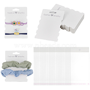 Elite 50Pcs Paper Hair Tie Display Cards, with 50Pcs Cellophane Bags, White, Cards: 11.1x8.2x0.04cm, 50pcs; Bags: 16x9cm, Hole: 8mm, 50pcs(CDIS-PH0001-57)