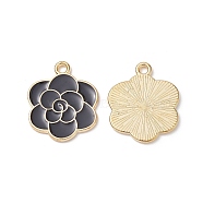 Golden Tone Alloy Enamel Pendants, Flower Charm, Black, 20.5x17x1mm, Hole: 1.8mm(FIND-C031-07A)