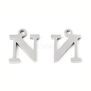 201 Stainless Steel Charms, Alphabet, Letter.N, 8.5x7.5x1mm, Hole: 1mm(STAS-N091-176N-P)