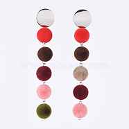 Dangle Earrings, with Flocky Acrylic Beads and 304 Stainless Steel Stud Earring Findings, Round, Colorful, 122mm, Pin: 0.8mm(X-EJEW-JE03606)