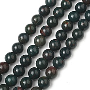 Natural Indian Bloodstone Beads Strands, Heliotrope Stone Beads, Round, 8mm, Hole: 1mm, about 47pcs/strand, 15.5 inch(395mm)(G-G954-02-8mm)