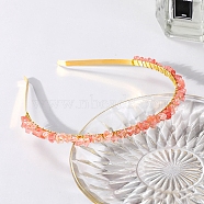 Wire Wrapped Cherry Quartz Glass Chip Hair Bands, with Metal Hoop, for Women Girls, 140x120x25mm(PW-WG27230-06)
