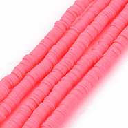 Handmade Polymer Clay Bead Strands, Heishi Beads, Disc/Flat Round, Deep Pink, 4x0.5~1mm, Hole: 1.5mm, about 320~447pcs/strand, 15.74~16.92 inch(CLAY-T002-4mm-74)