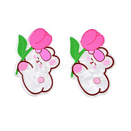 Transparent Printed Acrylic Cabochons, Rabbit with Tulip, White, 31x48x2mm(X-TACR-N016-13A)