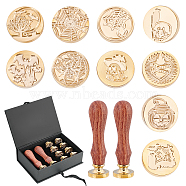 DIY Stamp Making Kits, Including Pear Wood Handle and Brass Wax Seal Stamp Heads, Golden, Brass Wax Seal Stamp Heads: 10pcs(DIY-CP0004-24E)