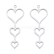 201 Stainless Steel Pendants, Three Heart Charm, Stainless Steel Color, 44.5x17.5x1mm, Hole: 1.5mm(STAS-N090-LA967-1)