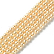 Grade A Glass Pearl Beads, Pearlized, Round, PeachPuff, 4mm, Hole: 0.7~1.1mm, about 100pcs/Strand, 16''(40.64cm)(HY-J001-4mm-HX007)