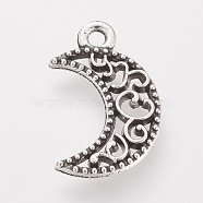 Tibetan Style Alloy Pendants, Moon, Lead Free & Cadmium Free, Antique Silver, 17.5x11.5x1.5mm, Hole: 2mm(X-TIBE-S306-05AS-RS)