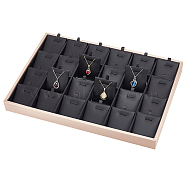 24-Slot Imitation Leather Cover with Wood Necklace Display Trays, Jewelry Organizer Holder for Pendant & Necklace Storage, Rectangle, Black, 35.4x24x3.2cm(NDIS-WH0003-011)