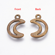 Tibetan Style Alloy Pendants, Moon, Antique Bronze, Lead Free & Cadmium Free & Nickel Free, 17x11x1mm, Hole: 1.5mm(MLF10650Y-NF)