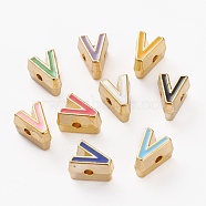 Alloy Enamel Beads, Cadmium Free & Lead Free, Mixed Color, Letter.V, 7x5.5x5mm, Hole: 1.2mm(PALLOY-P222-05G-V)