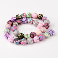 12mm Mixed Handmade Polymer Clay Round/Ball Beads, hole: 1.5~2mm, 34pcs/strand, 16 inch(X-FIMO-12D)