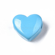 Spray Painted Brass Beads, Heart, Cornflower Blue, 9x10.5x6mm, Hole: 2mm(KK-Q252-006D)