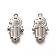 201 Stainless Steel Pendants, Hamsa Hand/Hand of Fatima/Hand of Miriam, Stainless Steel Color, 20.5x12x3.5mm, Hole: 1.6mm(STAS-H125-44P)