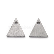 304 Stainless Steel Pendants, Stamping Blank Tag, Laser Cut, Double Side Drawbench Effect, Triangle, Stainless Steel Color, 6x6x1mm, Hole: 0.6mm(STAS-O133-04H-P)