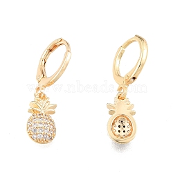 Clear Cubic Zirconia Pineapple Dangle Leverback Earrings, Brass Jewelry for Women, Cadmium Free & Nickel Free & Lead Free, Real 18K Gold Plated, 26mm, Pin: 1mm(EJEW-N012-99)