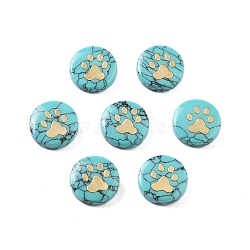 Synthetic Turquoise Beads, with Golden Tone Brass Slices, Flat Round, Paw Print, 15x4mm, Hole: 1mm(G-F775-A04)