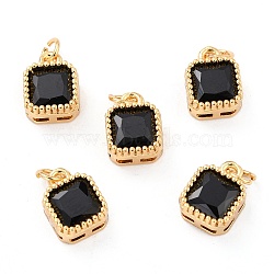 Real 18K Gold Plated Brass Inlaid Cubic Zirconia Charms, with Jump Ring, Long-Lasting Plated, Square, Black, 9.5x7x4mm, Jump Ring: 4x0.5mm, 2.5mm Inner Diameter(ZIRC-L100-073G-03)