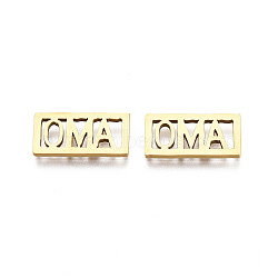 Ion Plating(IP) 201 Stainless Steel Filigree Joiners, Rectangle with Word OMA, for Mother's Day, Real 18K Gold Plated, 15x7.5x1mm(STAS-N091-138LG)