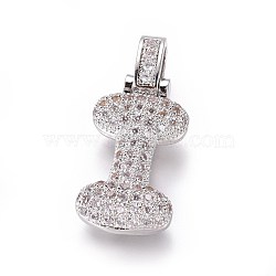 Platinum Plated Brass Micro Pave Cubic Zirconia Pendants, Letter, Letter.I, 29mm, Hole: 3.5x5mm, letter: 23x12.5x5.5mm(ZIRC-L075-52I-P)