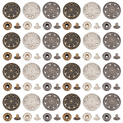 24 Sets 3 Colors Alloy Snap Buttons, Jewelry Buttons, with Brass Findings, Flat Round with Flower, Mixed Color, 30.5x9.5mm, 8 sets/color(BUTT-OC0001-39)