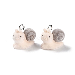 Animal Shape Flocky Resin Pendants, Cute Animal Charms with Platinum Plated Iron Loops, Snail, 17.5x20x11mm, Hole: 2mm(RESI-Q229-01I)