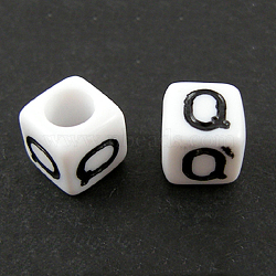 Letter Acrylic European Beads, Horizontal Hole, Cube, Letter.Q, 10x10x10mm, Hole: 3.5~4mm, about 598pcs/500g(OPDL-R050-10mm-Q)