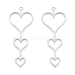 Non-Tarnish 201 Stainless Steel Pendants, Three Heart Charm, Stainless Steel Color, 44.5x17.5x1mm, Hole: 1.5mm(STAS-N090-LA967-1)